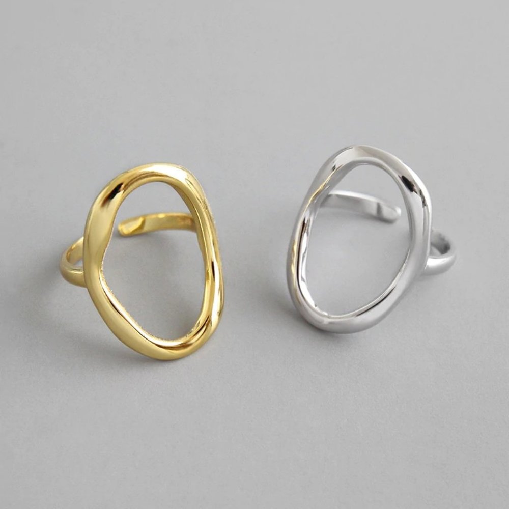NEW Gold/Sterling Silver Circle Adjustable Ring